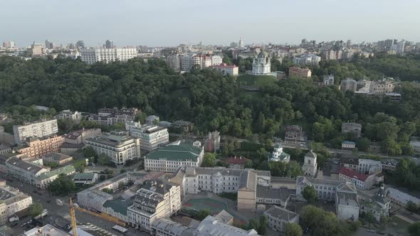 View of Kyiv From Above. Ukraine. Aerial View, Gray, Flat