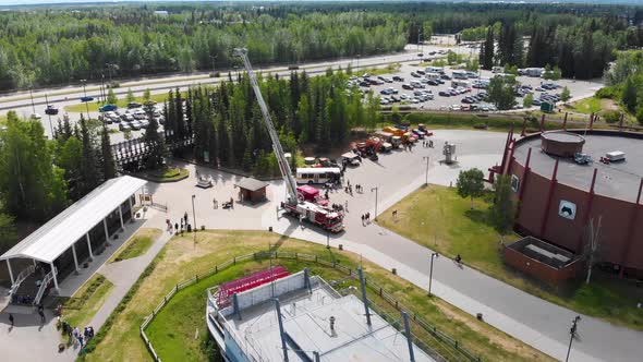 4K Drone Video of Alaska Salmon Bake at Pioneer Park in Fairbanks, AK during Summer Day