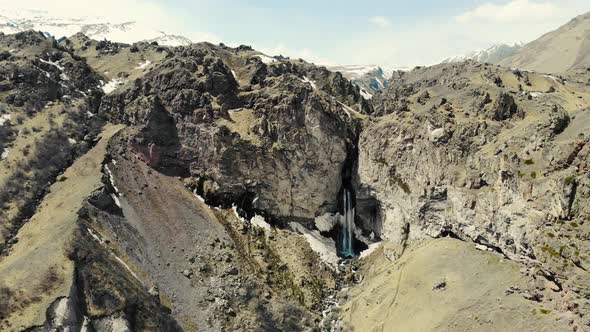 Aerial View of Mountain Waterfall Elbrus Region