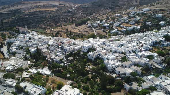 Village of Lefkes on the island of Paros in the Cyclades in Greece from the sky