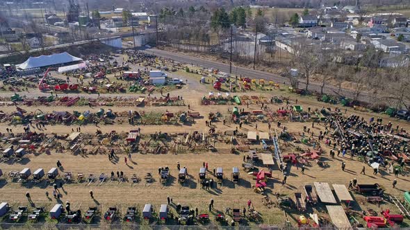 Aerial View of an Amish Mud Sale in Pennsylvania Selling Amish Products