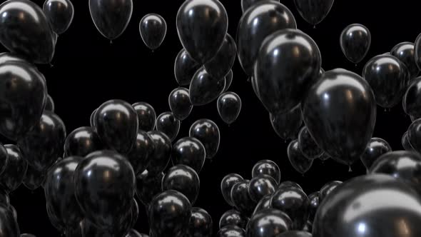 Flying Black Balloons Transition with Alpha Channel