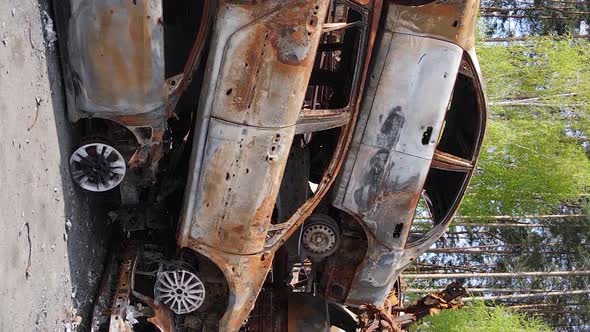 Vertical Video of Destroyed Cars in the City of Irpin Ukraine