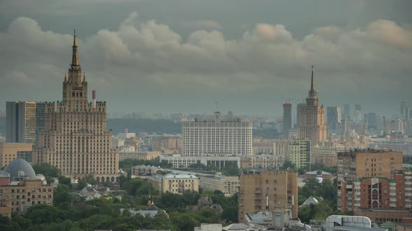 beautiful view of the center of Moscow from the roof, timelapse