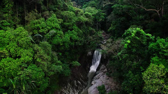 Panorama view of beautiful hidden waterfall, Hin Lat, Koh Samui, Thailand