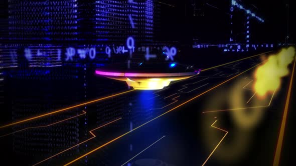 Alien Spacecraft. Abstract Symbols Lines. Digital Road. 3d Graphics. UFO. alt