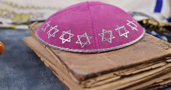 Prayer Holy Book the Shofar Horn with Jewish Religious Symbols