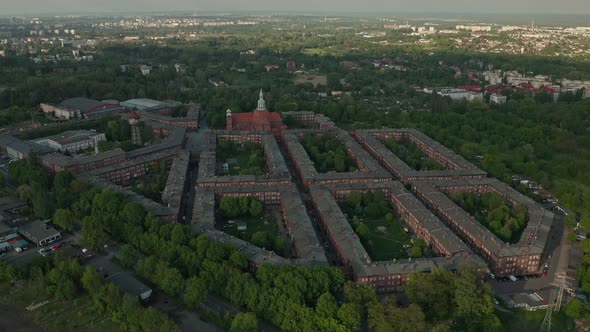 Panorama Of The Historic Redbrick Apartments And Saint Anne’s Church At Nikiszowiec, Katowice, Polan