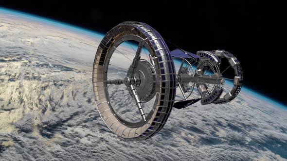 Spaceship Revolving Over Earths Atmosphere