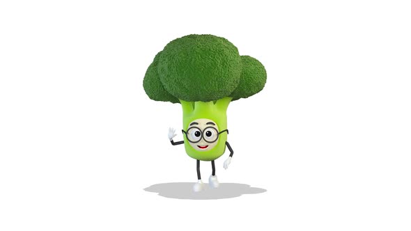 Broccoli Walking And Greeting One Hand on White Background