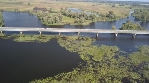 Auto Road Bridge Over Desna River in Chernihiv Region, Ukraine