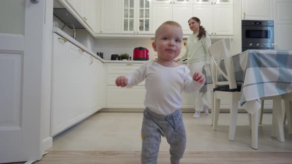 1 Year Old Baby Boy Learning to Walk in the Living Room Toddler Exploring Home Curious Infant