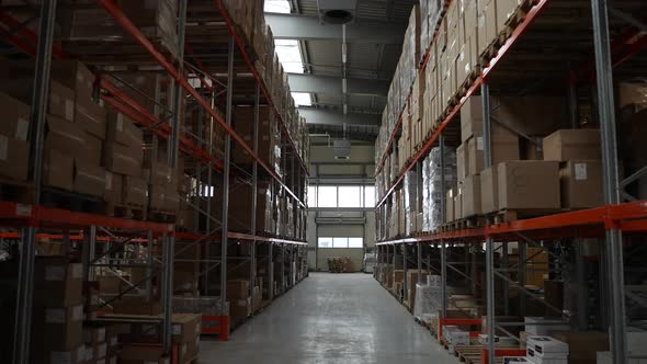 Factory Storage Full of Goods on Racks Inside