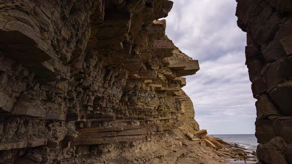 Camera Movement From a Rocky Coast with Tide Pools to the Sea