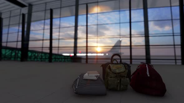 Stack of Traveling Luggage In Airport Terminal