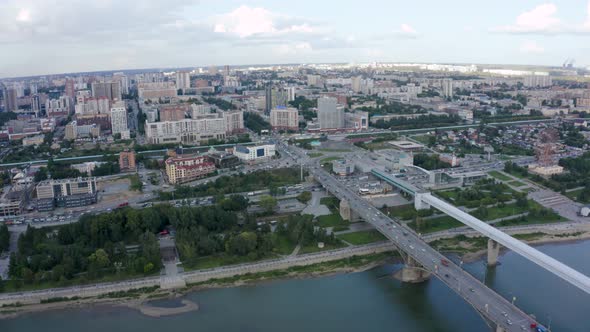 Aerial View at Two Bridge in Novosibirsk City