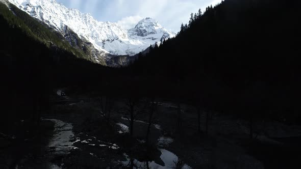 Aerial footage of drone flying over high altitude mountains,China