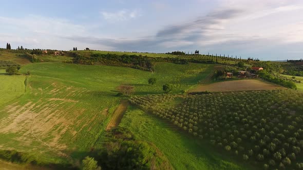 Tuscany Aerial Sunrise Farmland Landscape