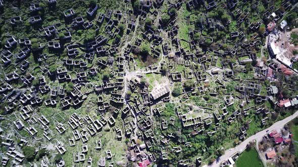 Drone view on world famous Kayakoy ghost town near to Olludeniz, Fethiye.