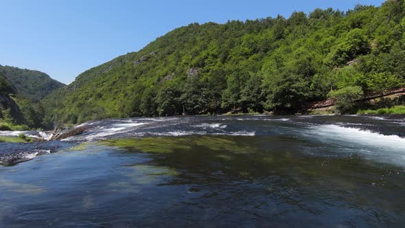 Fast Extreme Dive Flight Over the Epic Waterfall at Exotic Una River Aerial View