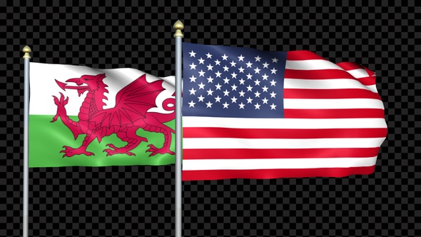 Wales And United States Two Countries Flags Waving