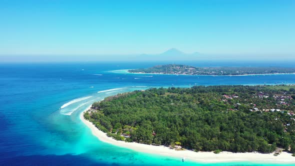 Tropical drone abstract shot of a summer white paradise sand beach and aqua blue water background in