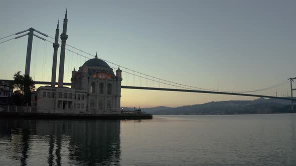 Ortakoy Mosque and Istanbul Bosphorus Bridge Aerial Video