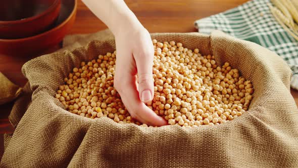 Grocery Taking Chickpeas Closeup