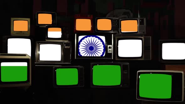 Flag of India and Vintage Televisions.