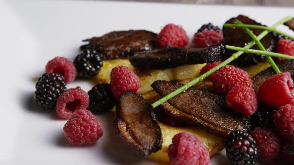 Rotating - Smoked Duck Bacon with Grilled Pineapple, Raspberries, Blackberries and Honey