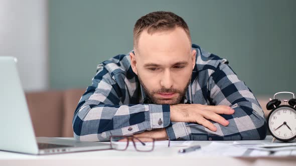 Male Relaxing Daydream Meditate Sleeping at Workplace Desk