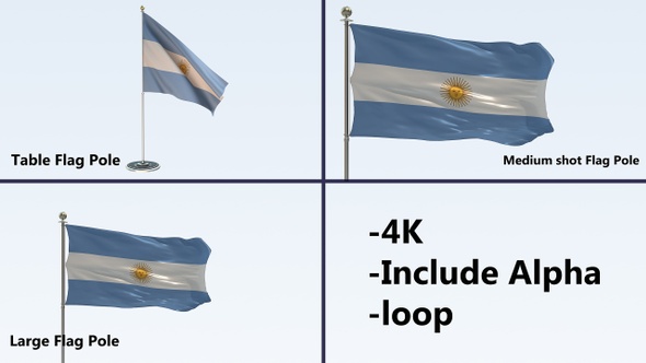 Argentina Flag Pole Pack 4k-Loop