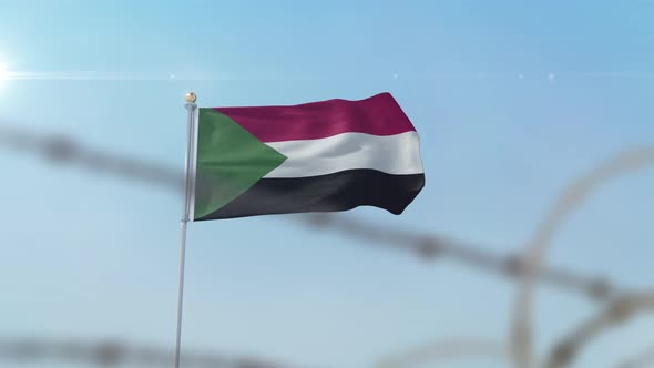 Sudan Flag Behind Border