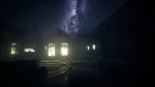 Milky Way Stars Above Abandoned Old Fatory