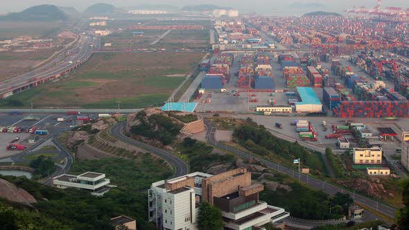 Yangshan Shanghai Container Port Terminal Pan Up