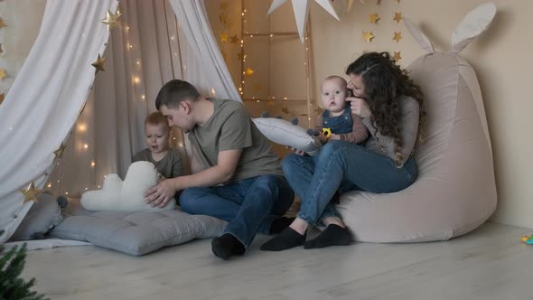 Happy Family Full Body Playing Together at Home