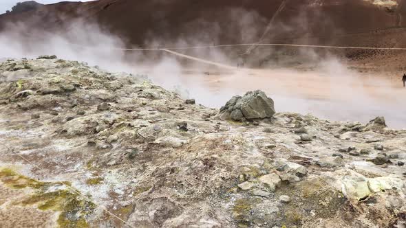 Hverir Geothermal Springs with Smoke Iceland in Summer Season