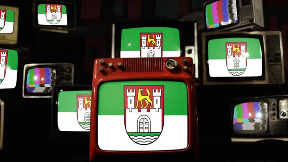 Flag of Wolfsburg, Germany, on Retro TVs.