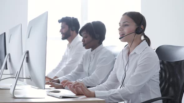 Call Center Sales. Happy Woman Operator After Successful Deal