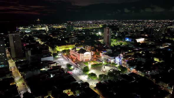 Night landscape over downtown Manaus Brazil. Cityscape  landmark.