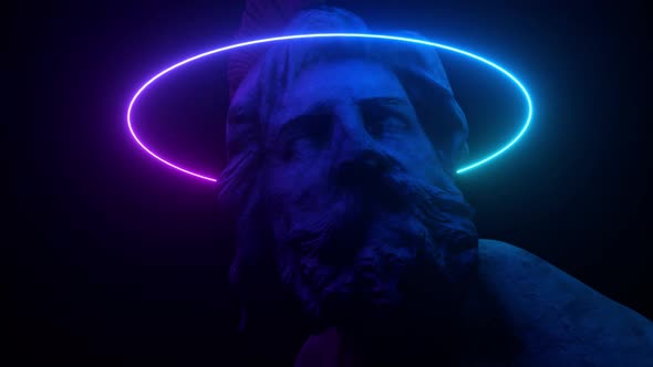 Philopoemen Sculpture Illuminated By Neon Light