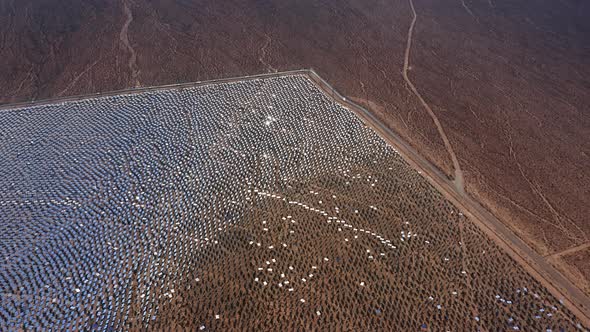 Aerial Industrial Power Top Down View on Huge Solar Plant Field in California