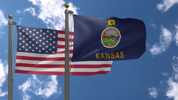 Usa Flag Vs Kansas State Flag  On Flagpole
