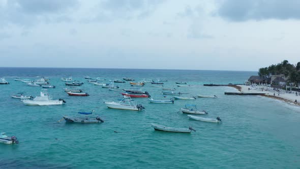 Boats Moored in the Turquoise Water of Caribbean Sea