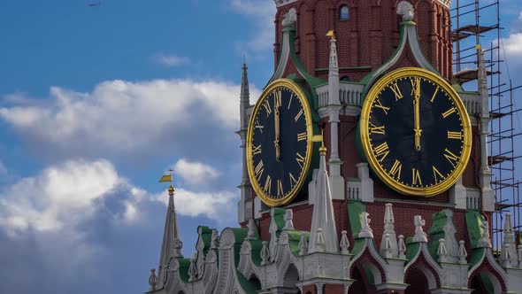 repair of the clock on the Spasskaya tower of the Moscow Kremlin