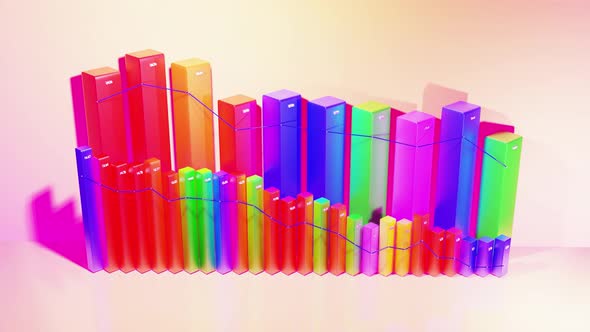 Abstract Looped Infographics Background with Multicolored 3d Bars