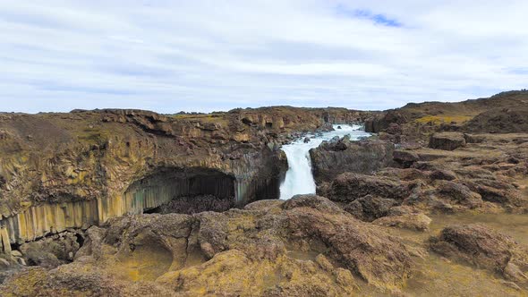 Drone Aerial View of The Aldeyjarfoss Waterfall in North Iceland