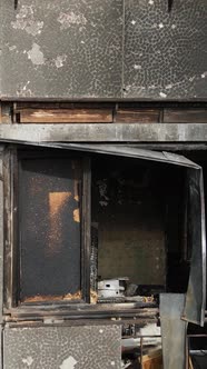 Vertical Video of a Burnt and Destroyed House in Kyiv Ukraine