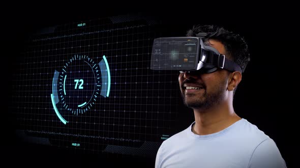 Man in Vr Headset with Virtual Screen Projection 54