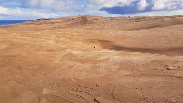 Aerial footage of Giant sand dunes in New Zealand